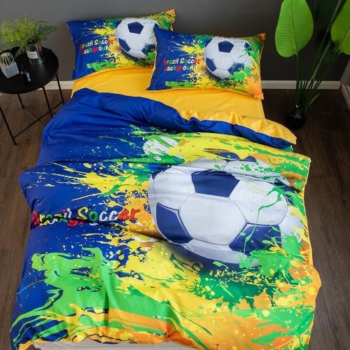Single Size, Duvet Cover, Bedding Set of 4 Pieces, Soccer Ball 3D Design. - BusDeals