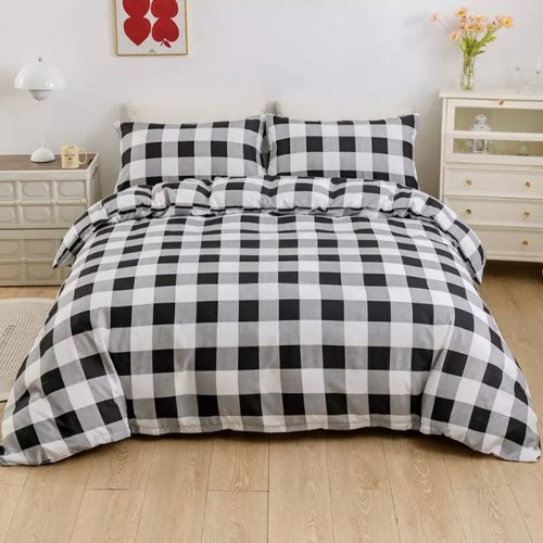 Single Size Without Filler 4 Pieces, Checkered Design, Bedding Set - BusDeals