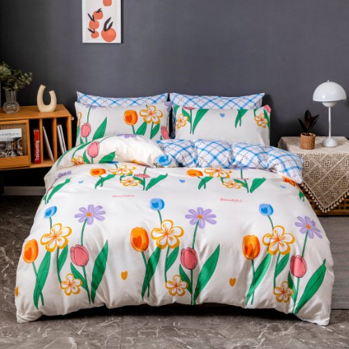 Single size without filler 4 pieces, Flower design rice white color, Bedding Set - BusDeals