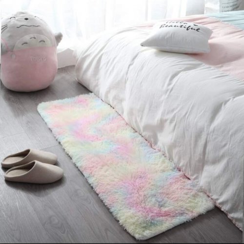 Soft plush furry floor mat, Rainbow - BusDeals