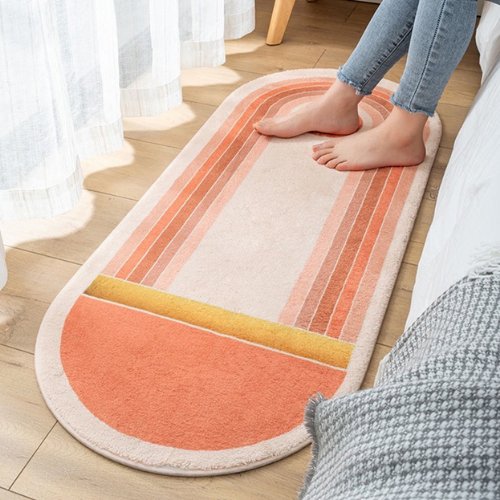 Soft Water Absorbent Oval Shape Carpet, Orange Color - BusDeals