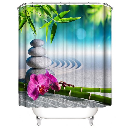 Stone design, shower curtain with 12 hooks. - BusDeals