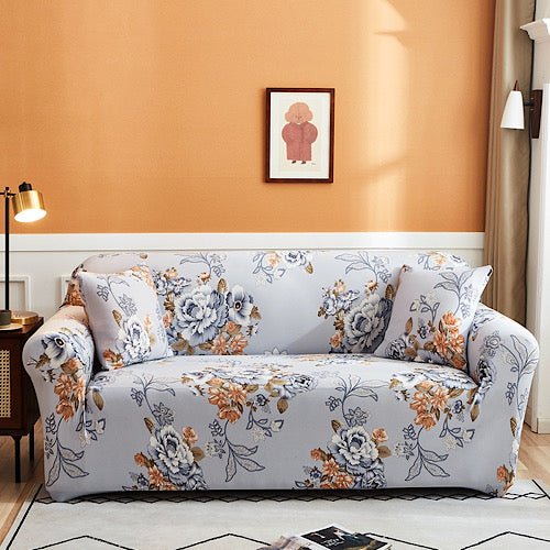 Three Seater Floral Design Still Gray, Stretchable Sofa Cover. - BusDeals