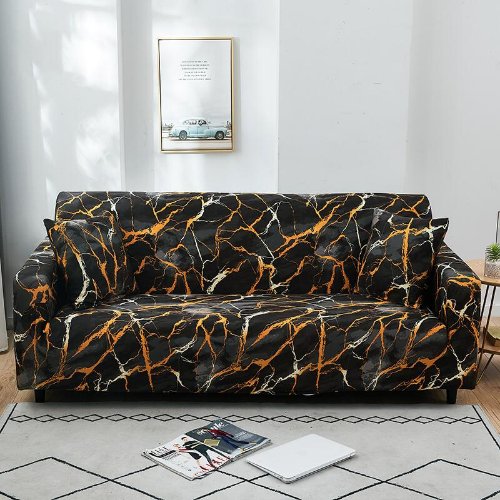 Three Seater Printed Black Marble Design, Sofa Cover. - BusDeals