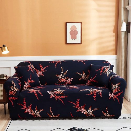Three Seater Red Leaves Stretchable Sofa Cover. - BusDeals