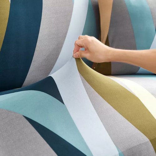 Three Seater Stretchable Sofa Cover, Geometric Design Gray Color. - BusDeals