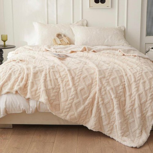 Throw Blanket Super Soft, Ivory Color, Woven Style. - BusDeals