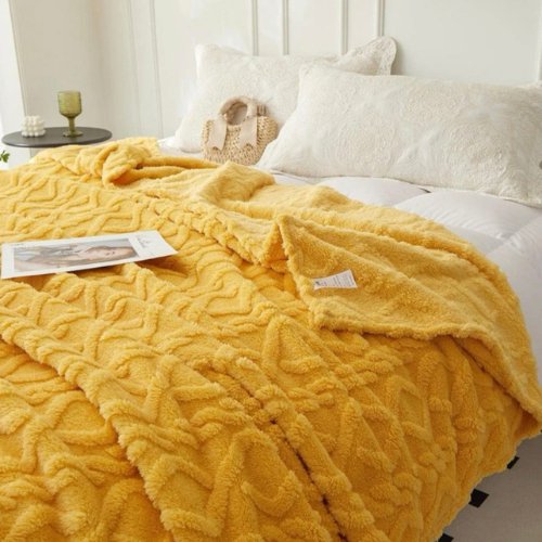Throw Blanket Super Soft, Yellow Color, Woven Style. - BusDeals