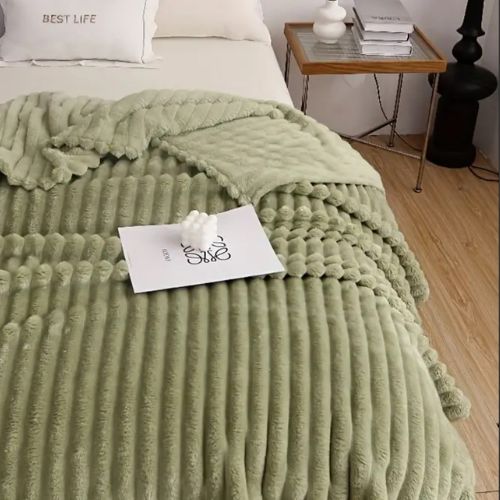 Throw Striped Blanket Super Soft, Pistachio Color. - BusDeals