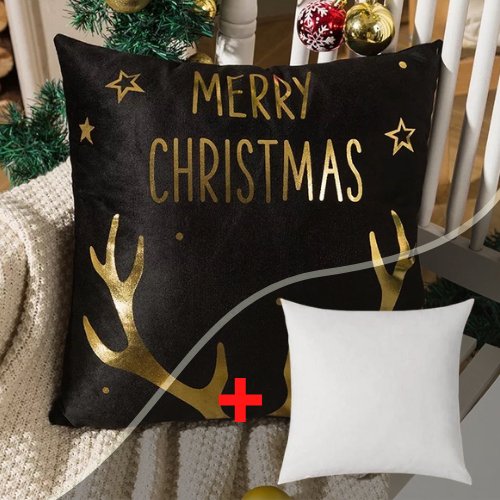 Trendy black and gold christmas design, Decorative cushion cover - BusDeals