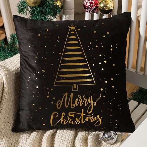 Trendy black and gold christmas tree design, Decorative cushion cover - BusDeals