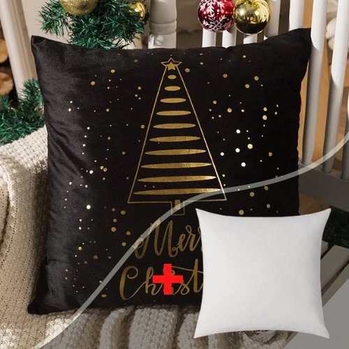 Trendy black and gold christmas tree design, Decorative cushion cover - BusDeals