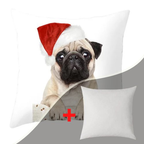 Trendy cute dog with santa hat print, Decorative cushion cover - BusDeals