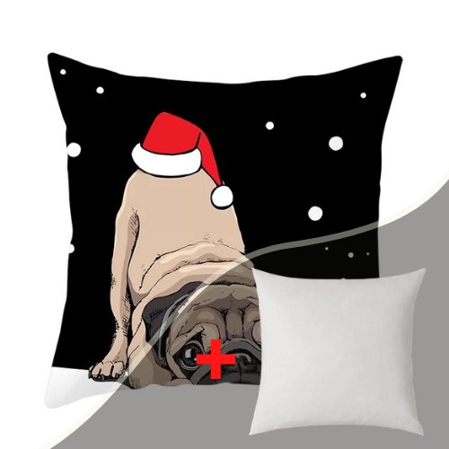 Trendy cute dog with santa hat print, Decorative cushion cover - BusDeals