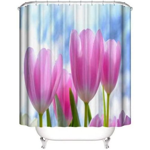 Tulip design, shower curtain with 12 hooks. - BusDeals