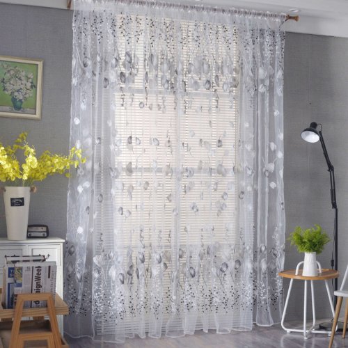 Tulip tulle, Window sheer curtains set of 2 Pieces, Grey color - BusDeals