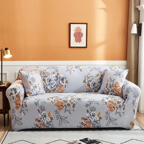 Two Seater Floral Design Still Gray, Stretchable Sofa Cover. - BusDeals