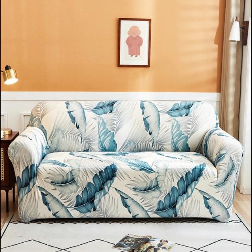 Two Seater Sofa Cover Bluish-Green Leaves Design. - BusDeals