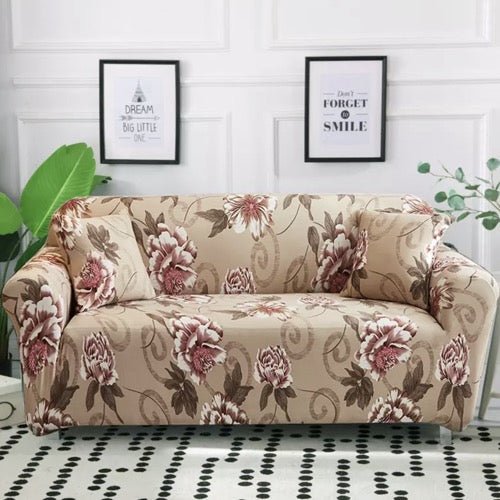 Two Seater Sofa Cover Brown Color, Floral Design. - BusDeals