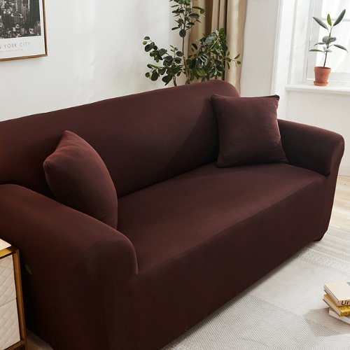 Two Seater Sofa Cover Plain Dark Brown Color. - BusDeals