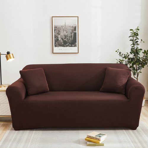 Two Seater Sofa Cover Plain Dark Brown Color. - BusDeals
