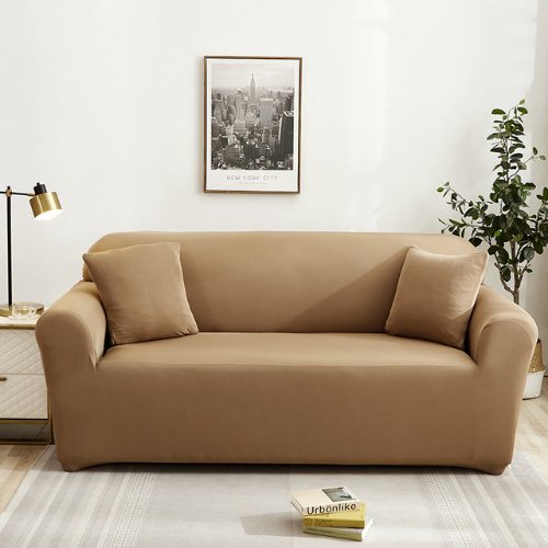 Two Seater Sofa Cover Plain Sand Brown Color. - BusDeals