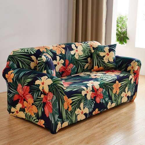 Two Seater Stretchable Sofa Cover, Floral and Leaves Design. - BusDeals