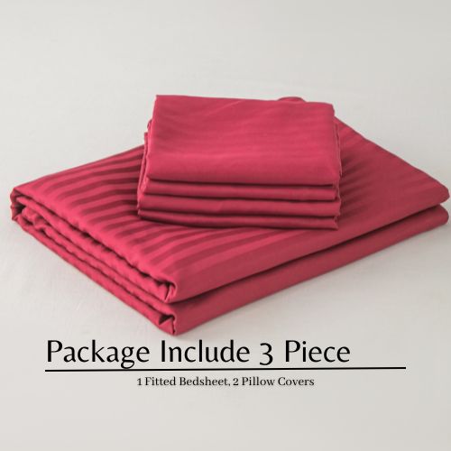Variance Size 3 Piece Set, Bedsheet with 2 Pillow Cases, Berry Red Color - BusDeals