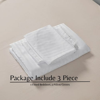 Variance Size 3 Piece Set, Bedsheet with 2 Pillow Cases, White Color - BusDeals