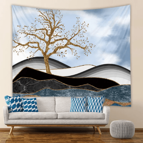 Wall Hanging Tapestry Home Decor , Black & White Mountain Design - BusDeals
