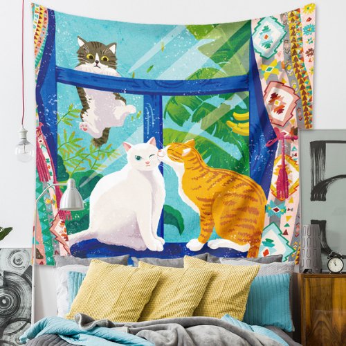 Wall Hanging Tapestry Home Decor , Cute Cats Design - BusDeals