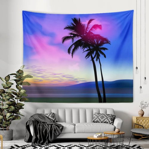 Wall hanging tapestry home decor , Palm tree and blue sky design - BusDeals