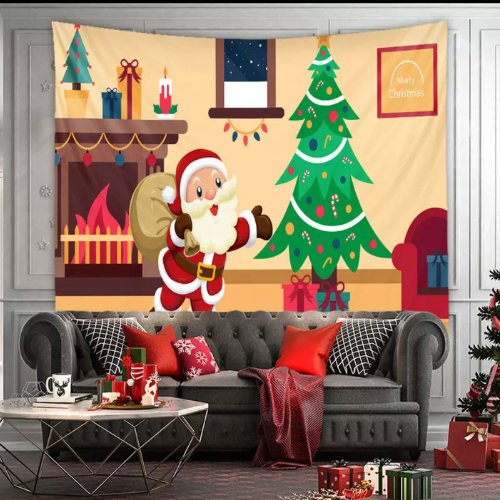 Wall hanging tapestry home decor , Santa claus and christmas tree design - BusDeals