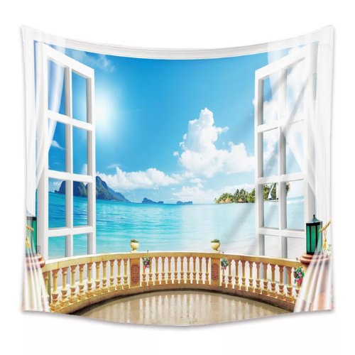 Wall Hanging Tapestry Home Decor , Sea View Outside the Window Design - BusDeals