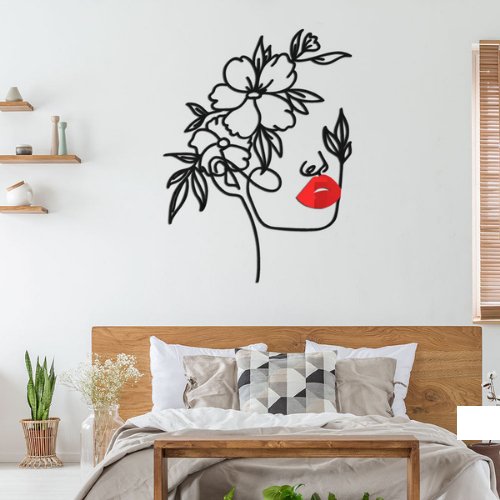 Wall Mirror Black Flower Lady With Red Lipstick, Deco For Room. - BusDeals
