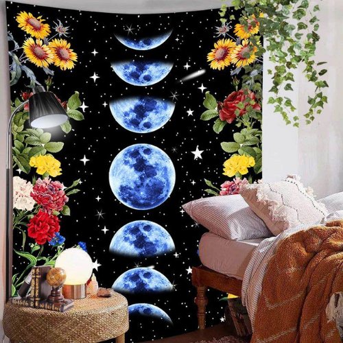 Wall Tapestry Home Decor, Blue Moon & Floral Design. - BusDeals