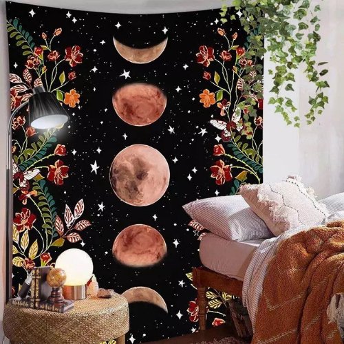Wall Tapestry Home Decor, Moon & Floral Design. - BusDeals