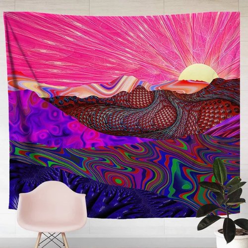 Wall Tapestry Home Decor, Pink Mountain Design. - BusDeals