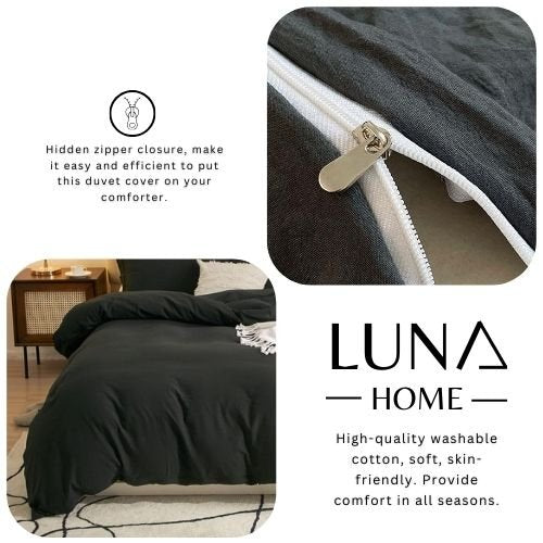 Washable Cotton 6 Piece King Size Duvet Cover Plain Design, Plain Black Color. - BusDeals