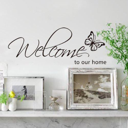 Welcome to our home with butterfly design, Vinyl wall decals home decor, Wall sticker - BusDeals