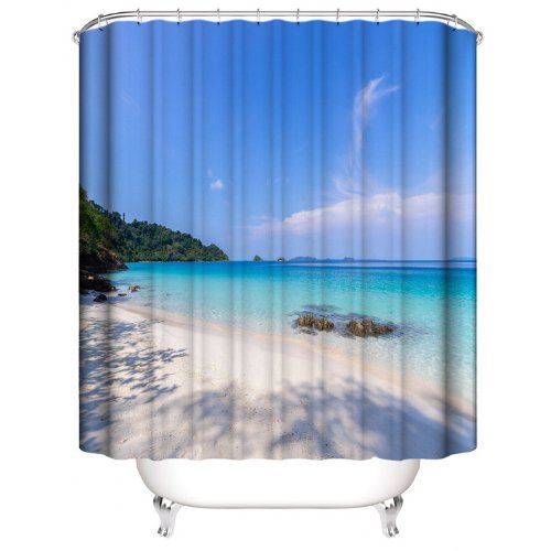 White Beach Design, Shower Curtain with 12 Hooks. - BusDeals