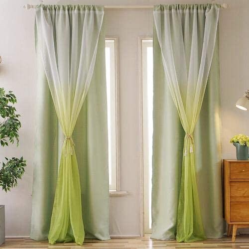 Window curtains, green ombre design, double layer set of 2 pieces. - BusDeals