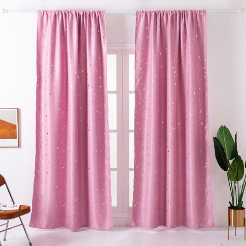 Window Curtains Pink Color, Small Stars Foil Design. - BusDeals