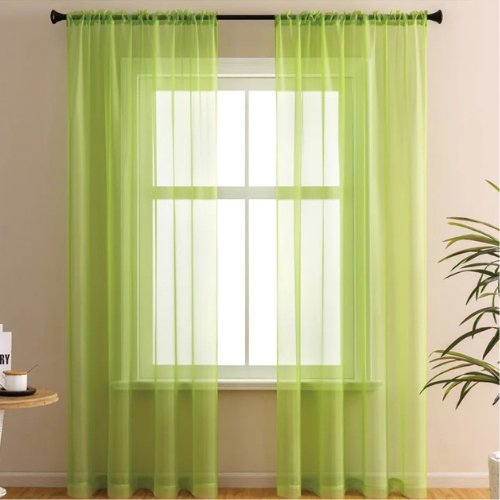 Window sheer, green color set of 2 pieces. - BusDeals
