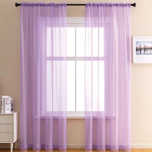 Window sheer, light purple color set of 2 pieces. - BusDeals