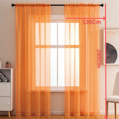 Window sheer, orange color set of 2 pieces. - BusDeals