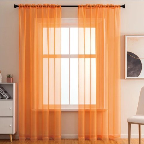 Window sheer, orange color set of 2 pieces. - BusDeals