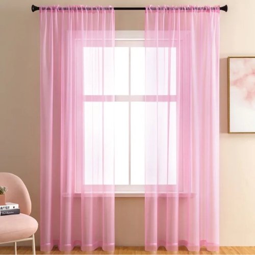 Window sheer, pink color set of 2 pieces. - BusDeals