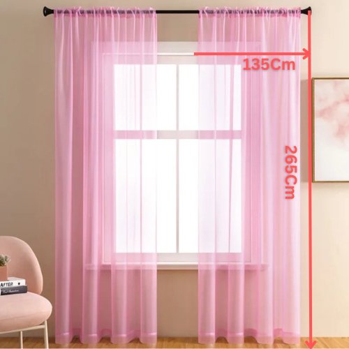 Window sheer, pink color set of 2 pieces. - BusDeals
