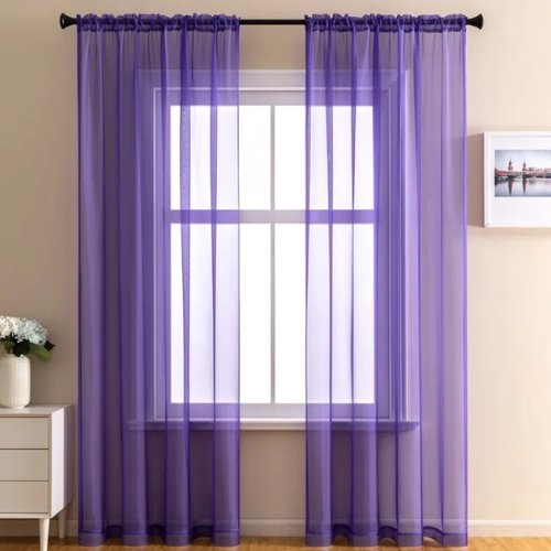 Window sheer, purple color set of 2 pieces. - BusDeals